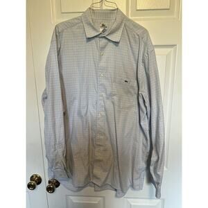 Lacoste Mens Long Sleeve Button Up Shirt Blue Plaid Size 45 (XXL) 100% Cotton